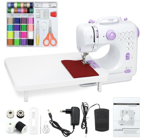 Elektrische Handnähmaschine für Anfänger DIY Werkzeug Geschenk Zubehör, 12 Automatische Nähmuster Geschwindigkeit einstellbar, 2 Lademethode mit Regal Fußpedal Grundausstattung