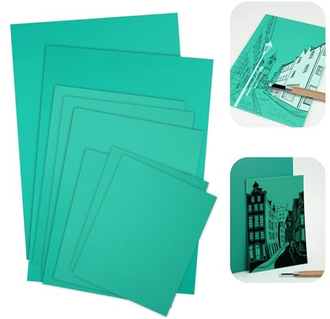 Clickinline 8 Pack Lino Printing Kit, Soft Rubber Printing Plates, Green A4 A5 A6 Double Sided Lino Sheets for Engraving, Linoleum Linocut Set for Stamps, Crafts, Printing Projects