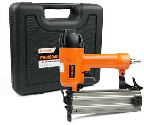 F50/9040 Pneumatic 2 in 1 Brad Nailer and Stapler Accepts 18 Gauge 2-Inch Brad Nails and 1/4-Inch Crown Staples, Air Finish Nail Gun and Staple Gun with Carring Case