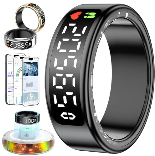 2025 Smart Ring for Men And Women, Fitness Tracker Ring IP68 Waterproof, Health And Sleep Tracker Rings with LED Display Compatible with iOS/Android/Activity/Heart Rate/SpO2/Sleep/Stress
