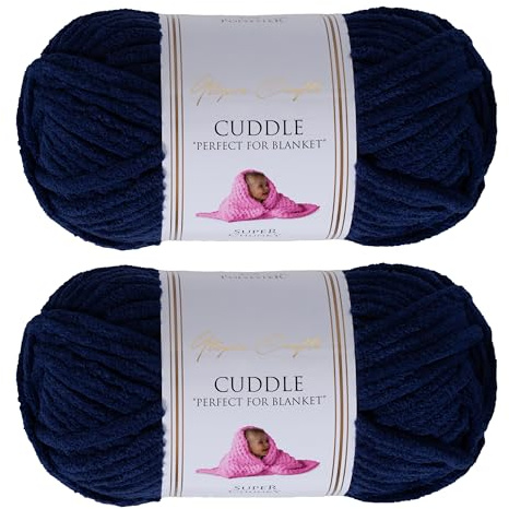 Utopia Crafts Cuddle Super Chunky Chenille Soft Yarn for Knitting and Crochet, 2x 100g - 60m (Navy Blue)