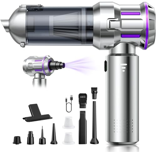 Handheld Vacuum Cleaner, 22000Pa 4-in-1 Car Vacuum Cleaner Cordless, 3 Speed Brushless Motor Mini Hoover with One-Touch Cleaning, Rechargeable Portable Air Duster for Home Car Office Pet Hair, Silver