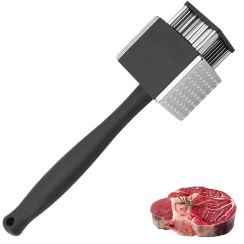 Pure Vie Batticarne, 3 in 1 in Acciaio Inox con 42 Aghi e 49 Manopole, Protezione di Sicurezza Retrattile, Batticarne per Impieghi Gravosi, Utensile da Cucina per Ammorbidire Manzo, Bistecca, Barbecue
