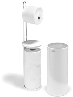Joseph Joseph EasyStore Toilet Paper Holder Stand, Concealed Storage, Holds 3 Spare Rolls, Gloss White