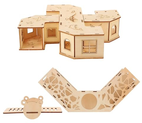PRETYZOOM Laberinto de Animales Pequeños para Hámster de Madera con Túneles y Balancín, Resistente a Mordeduras y Arañazos, Juego Divertido para Mascotas en Casa Estilo Aleatorio