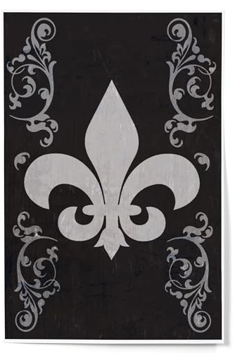Lantern Press 12x18 Inch Art Print, Home Decor, Flourish and Fleur de Lis, Black