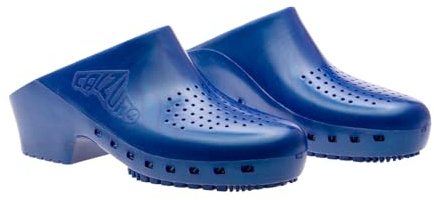 CALZURO Classic con Fori, Zoccoli Sanitari per Donna e Uomo in Gomma Tecnica, Professionali CE Antistatici, Autoclavabili, Anatomici, Suola Antiscivolo SR Antibatterica (Blu Metal 44/45)