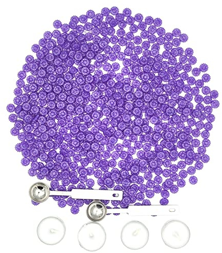 600 Pièces Perles de Cire à Cacheter Tournesol Sceaux de Cire avec 2 Cuillères de Fusion et 4 Bougies de Thé pour Sceller et Décorer des Lettres (Violet)