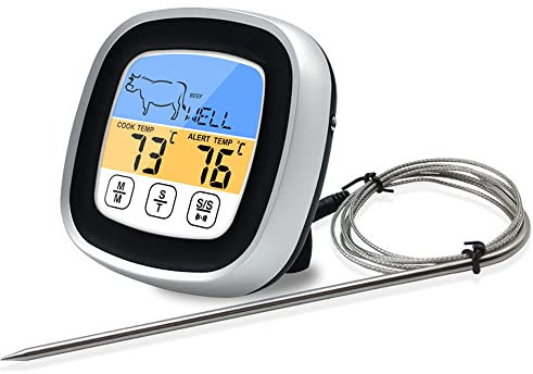 Fleischthermometer Digital Grillthermometer mit Touchscreen-Farb-LED-Display, Temperaturbereich bis 300 °C, für Grill, Raucher, Küche