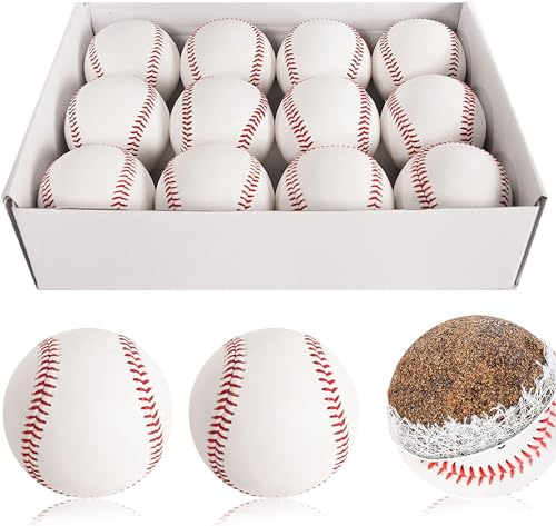 Baisidiwei 12 Pack Standard Size Adult Baseballs Unmarked & Leather Covered Training Ball Practice Baseball for Youth