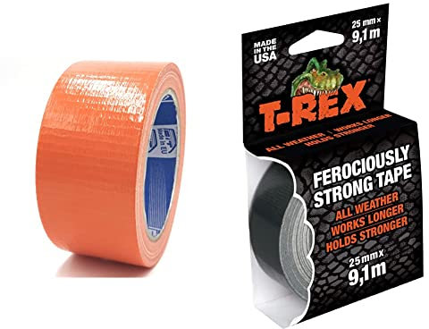 ACIT Gewebeband, 50 mm x 25 m (Orange) & T-Rex Tape 821-25 Gewebeband – Extrem starkes Panzertape – Wasserdichtes Reparaturband für innen & außen – Klebeband zum Reparieren & Befestigen – 25mm x 9,10m