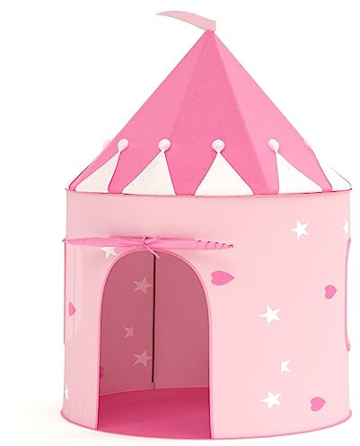 KORIMEFA Play Tent for Kids Toddler Age 1-8, Girls Pop Up Tent Indoor Outdoor Toys, Princess Castle Teepee, Baby Children Toy, Playhouse Wendy House Pink, 105x105x135cm