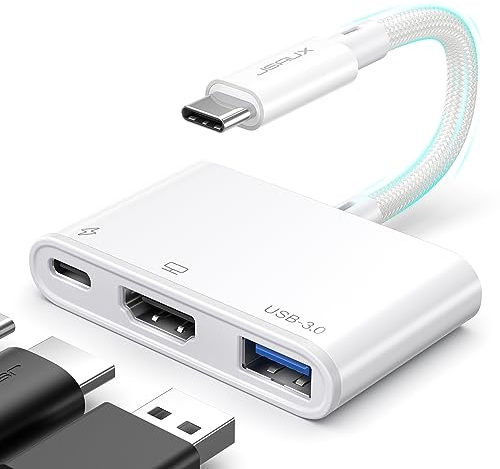JSAUX USB C to HDMI Adapter, Digital AV Multiport 4K@30Hz 3-in-1 100W Charging,5Gbps USB A 3.0, Type C Compatible with iPhone 16 Pro/16 Pro Max/16/iPhone 15 Pro Max,Samsung S24/23, iPad, MacBook,Dell