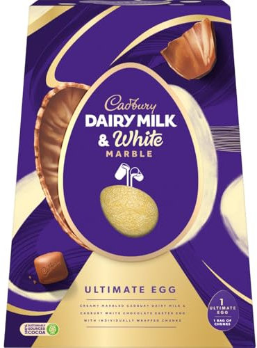 Cadbury Dairy Milk Ultimate Milk & White Chocolate Marble Easter Egg, Includes 1 Giant Egg & 1 Bag of Chunks, 372 g (Pack of 1)