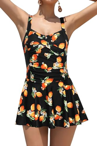 SHEKINI Maillot de bain une pièce rétro pour femme - Robe de bain élégante - Robe de natation froncée - Effet ventre plat - Robe de bain grande taille - Jupe de natation pour femmes, XL