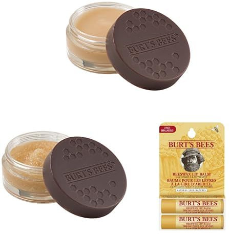Bundle of Burt's Bees Lip Mask, Overnight Lip Treatment, 7.08g + Burt's Bees Lip Scrub and Exfoliator, 7.08g + Burt's Bees Lip Balms With Beeswax And Vitamin E, Duo Value Pack, 2x4.25g