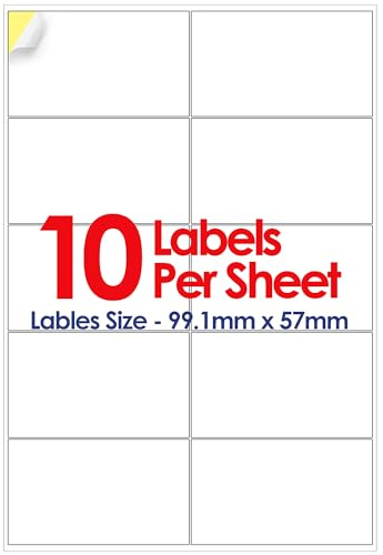 YUNJU A4 Self Adhesive Address Labels, 10 Label Per Sheet, 20 Sheets, (99.1 X 57 MM) 200 Labels