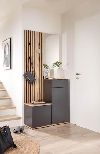 moebel-dich-auf Kompaktgarderobe Easy Garderobe Flurgarderobe Lamellenoptik (B/H/T) 88x195x35 cm (Artisan Eiche Nb. / anthrazit)