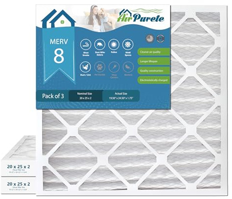 20 x 25 x 2 ugnsfilter | AirPurete AP-CF20252 | Faktisk storlek: 19,50 x 24,50 x 1,75 | MERV 8 | 3-pack