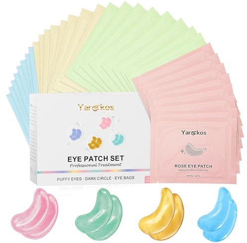 32 Pairs 4 Color Under Eye Patches, Collagen Undereye Pads, Hydrating Eye Masks for Anti Wrinkles Puffy Eyes Dark Circles, Puffiness Eye Bags Gel Pads, Travel Skincare Set, 24K Gold+Blue+Pink+Green