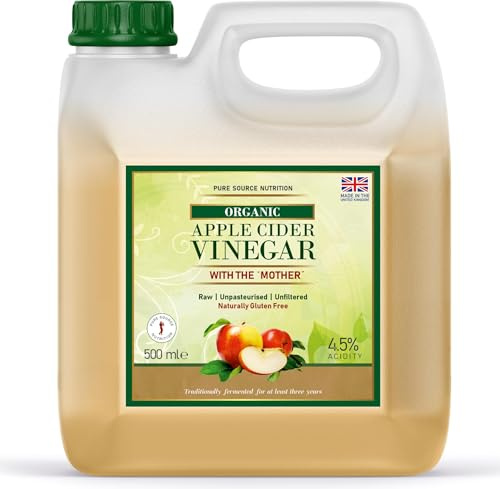 Apple Cider Vinegar with Mother 100% Natural Applecider Weight Loss Detox, for Cooking, Salad Dressings, Marinating, Health Benefits Vegan and Vegetarian & Unfiltered (500ml)