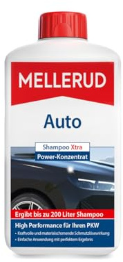MELLERUD Auto Shampoo Xtra Power-Konzentrat | 1 x 1 l | Kraftvolle und materialschonende Autoreinigung für Lack-, Gummi-, Kunststoff- und Glasflächen