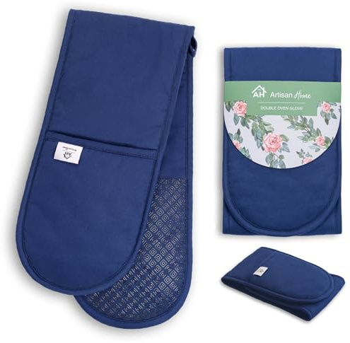 Royal Blue Oven Glove | Thick Potholders Heat Resistant | Quilted Cotton & Silicone Non-Slip Design Pot Holders for Baking Cooking BBQ | Machine Washable Thick Gloves Oven Mitts Kitchen Accessories