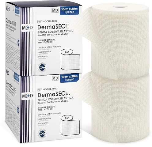 2 Benda elastica coesiva cm 10x20 m per il fissaggio della medicazione, Ipoallergenica - Bendaggi di sostegno e fratture leggere