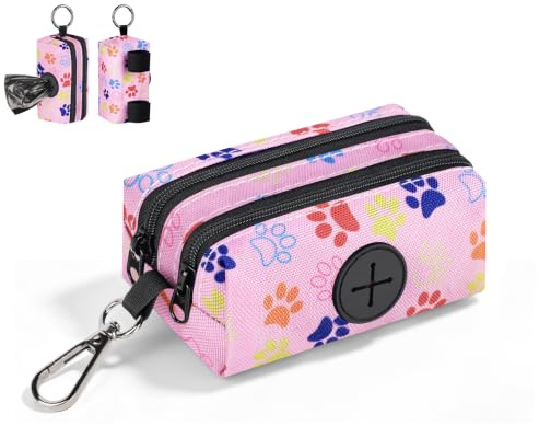 1 Distributeur Sac a Crottes Chien Porte Sac a Caca pour Chien en Canvas Sac Dejection Canine avec 2 Poches Support de Sac Crottes Chiens Accessoires pour Marche Randonnée Promenade(Chat-Colore)