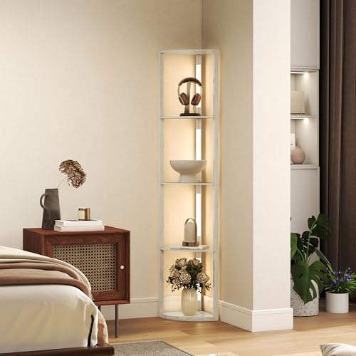 HOMCOM Lampada da Terra con 4 Ripiani, Lampada da LED da 3000K Regolabile su 3 Livelli, Lampada Moderna a Colonna in MDF, 4 Ripiani, 41x29.5x163.5 cm, Rovere