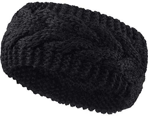 Diadema de Invierno Diadema de Punto de Cable de Lana Calentador de Orejas Banda de Pelo para Mujeres (Negro)