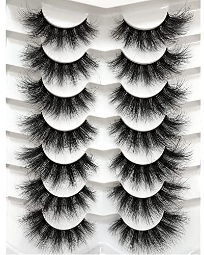 Pooplunch False Eyelashes Faux Mink Lashes Cat-Eye Look 18MM Wispy Long 8D Volume Fake Eyelash Strips 7 Pairs Pack
