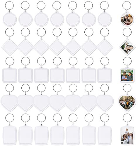 Mardatt 40Pcs Clear Acrylic Blank Photo frame keychain Personalized photo insert keychain bulk, Rectangle, Heart-Shaped, Round, Square and Rhombus Great for Personalized Keychains DIY Gift