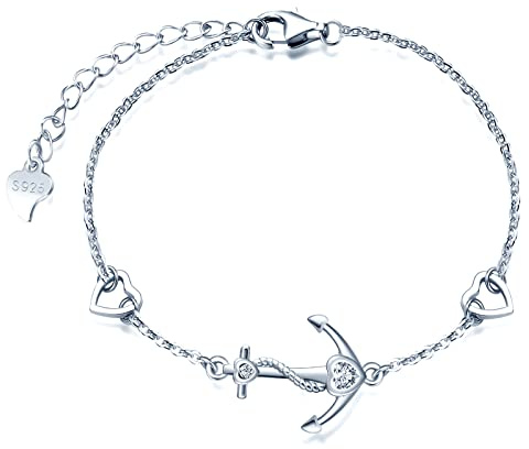 MicVivien Damer smyckeset 925 sterlingsilver ankare hänge med AAA hjärtform zirkon, ankare zirkonia örhängen/armband/halsband set för kvinnor flickor mamma flickvän, Sterlingsilver Zirconium Sterlingsilver, Kubisk zirkonia