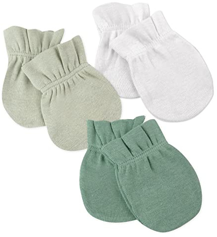 HonestBaby Multipack Baby Cap Hats and Mitts Sets No Scratch Mittens 100% Organic Cotton for Newborn Boys, Girls, Unisex, 3-Pack Sage Ombre, One Size
