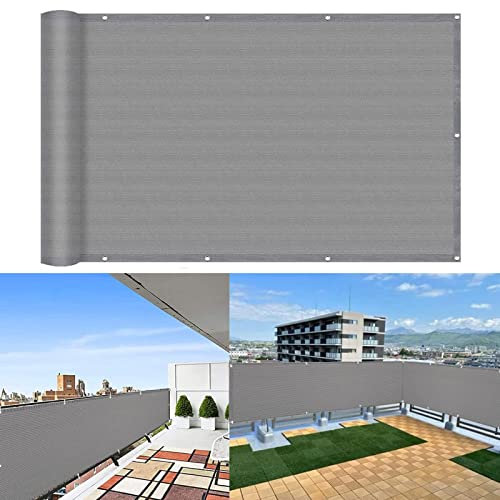 Balkong Privacy Screen Cover 145 x 750 cm UV-skydd vindruta Privacy Protector Balkongskydd med öljetter, buntband för Porch Deck Backyard Patio, Grå