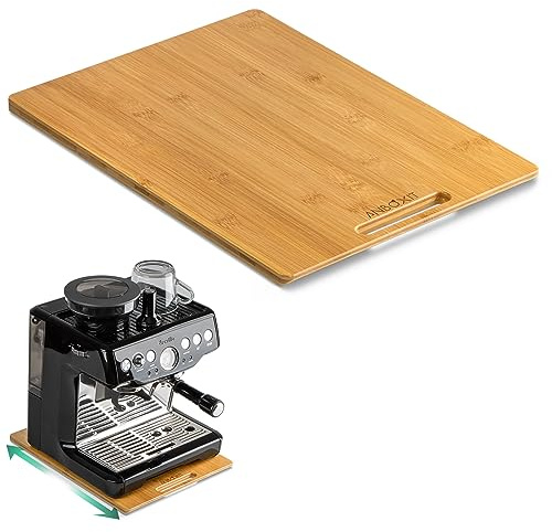 ANBOXIT Bamboo Appliance Slider, Sliding Tray for Kitchen Appliances | Countertop Rolling Tray, Coffee Maker Slider Tray with Rubber Wheels, Deep - Large (16D x 12W)