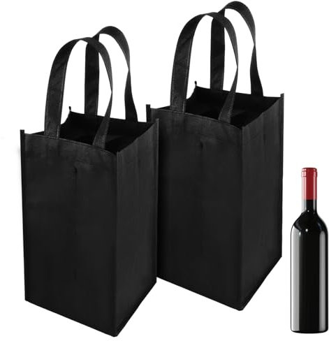 TIESOME 2 Stück Flaschentasche 4 flaschen, Flaschenträger Flaschenkorb Weintragetasche für 4 Flaschen Vlies tragbar waschbar Flaschenträger mit Trennwand für Wein Bierflaschen Camping - 31x18x17cm