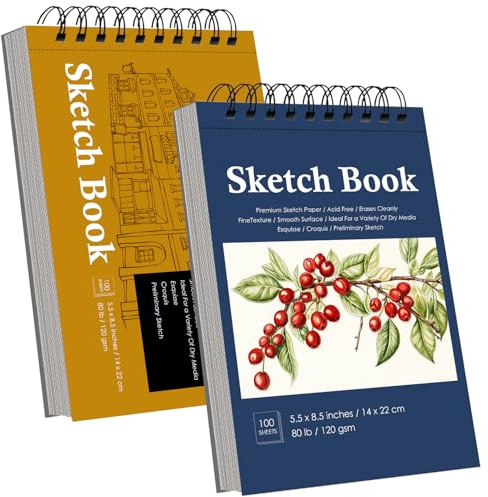 Sketchbook 5.5 X 8.5 inches, Spiral Sketchbook 2Pack Acid Free Sketch Pads for Drawing, Kids Adults Beginners Artists (200 s; 68 lb/100gsm)