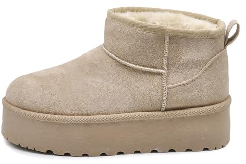 IF Stivali Stivaletti Mammut Da Donna Alla Caviglia Con Pelo Pelliccia Platform Zeppa Camoscio Sintetico P309 Beige N.38