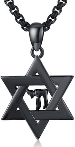 Friggem Collar Estrella de David para Hombre Plata de Ley 925 Negro Colgante Estrella de David Judío Amuleto Joyería para Hombre Mujer