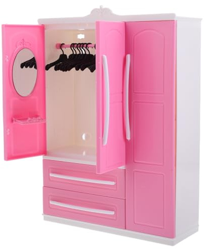 ERINGOGO Doll Wardrobe with Hangers for Boys and Girls Multifunctional Dollhouse Storage Furniture for Organizing Toy Clothes Includes for Playtime and Room Decoration