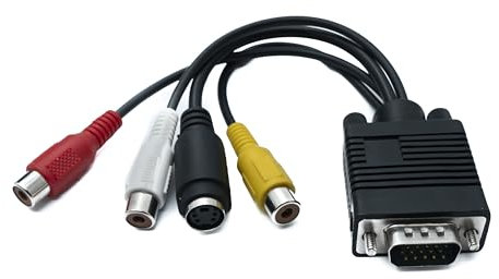 System-S Câble VGA 2 en 1 de 20 cm mâle vers S-Video femelle et RCA 3 RCA composite femelle