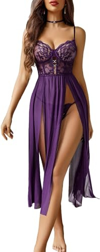 Avidlove Women Sexy Lingerie Lace Babydoll Mesh Long Chemise Sleepwear