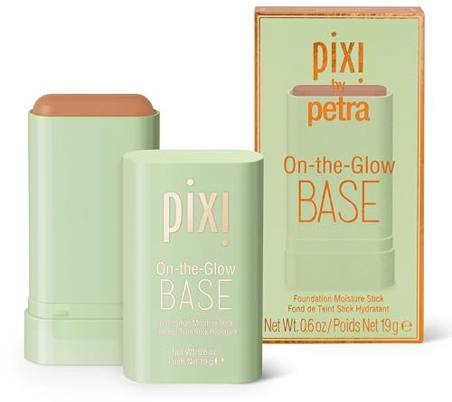 Pixi Beauty On-the-Glow Base | Fond de Teint Stick Hydratant | Teinte Caramel: Profonde, Chaude | 19 g / 0,6 oz