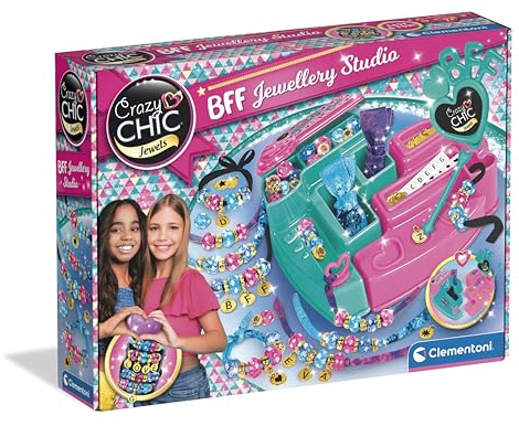 Clementoni Crazy Chic - BFF Jewellery Studio, Kit per la Creazione di Gioielli, Bambine di 7+ Anni, Set Completo per la Costruzione dei Gioielli, Attrezzi e Perline, Gioco Creativo, Idea Regalo, 18199