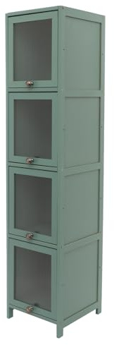 TkkMivcOC 4 våningar köksskåp vintage, 140 cm garderob, multifunktionellt skåp med genomskinlig dörr, badrumsskåp, smalt förvaringsskåp för kök vardagsrum sovrum (grön)