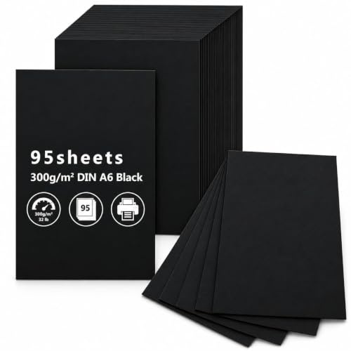 95 st svarta A6 vykort – 300g/m², 148x105mm, för DIY & tryck | Blankokort i kraftig kartong – perfekta för egen design, märkning, tryck och pysselprojekt.