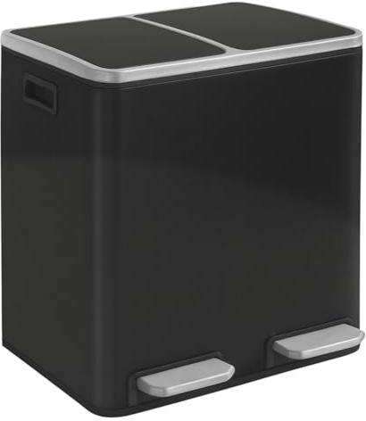 KARAT Mülleimer Küche 2×30L Anthrazit | 2-Fach Mülltrennung, Treteimer Küche, Metall, Soft-Close, luftdicht, Kunststoff-Inneneimer, Klappdeckel – (Felix)