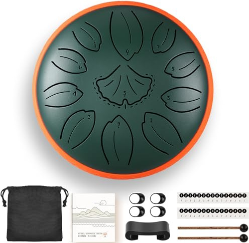 KMNKMN steel tongue drum 6.3 Inch 11 Notes C Key Percussion Instrument for Meditation Yoga Musical Gift for Adults and Music Lovers(Blackish Green)
